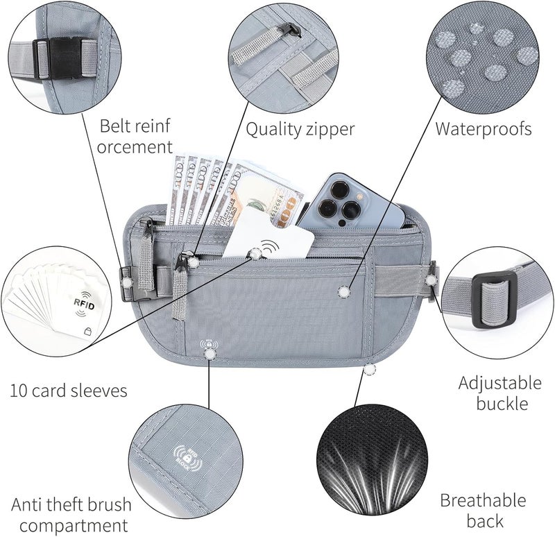 Tpiuop Money Belt For Travel Women Men Hidden Rfid Passport Holder For Travel (Grey) - Image 4